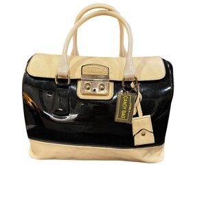 Furla Candy Bag Flap Satchel – Tricolor Patent Leather & Rubber – Black, Ivory &